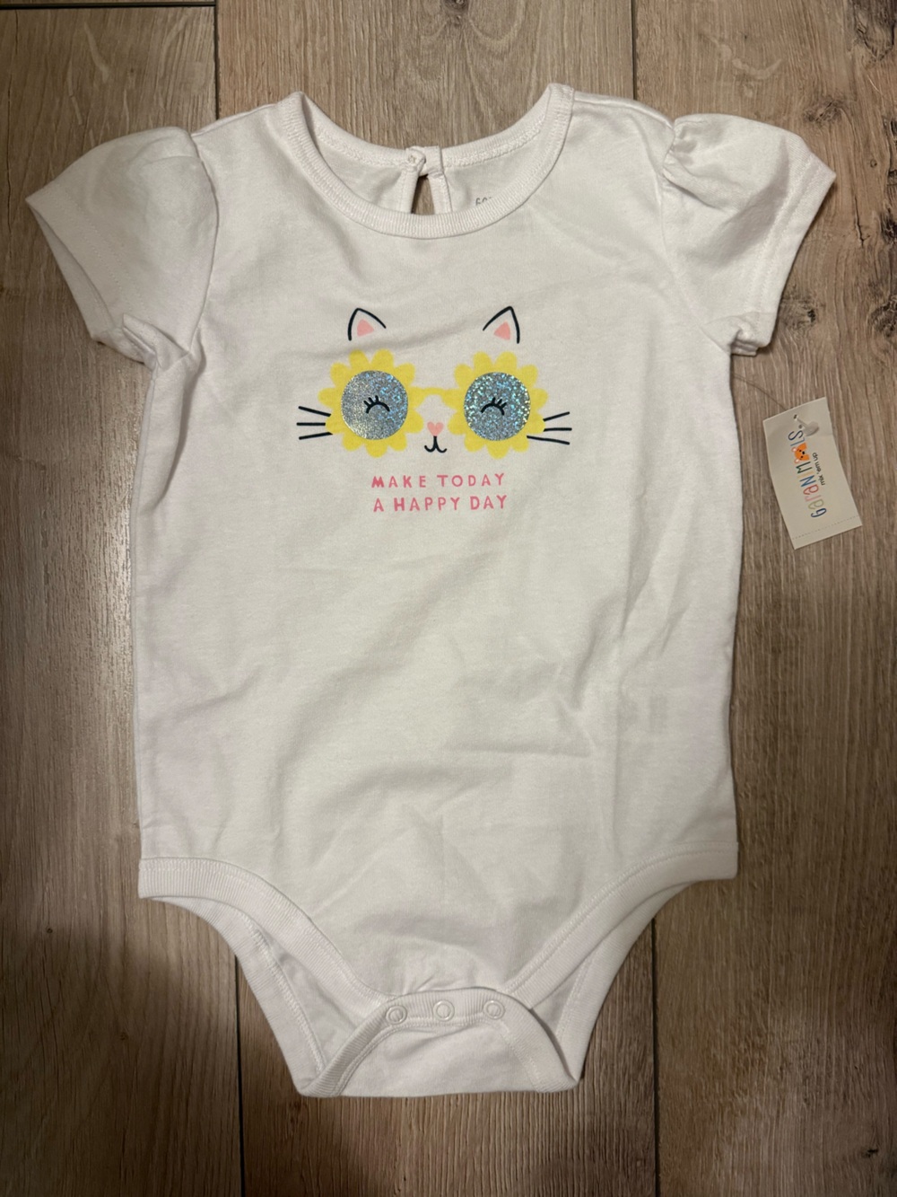 Garanimals White Tee Bodysuit with Glitter Sunflower Cat